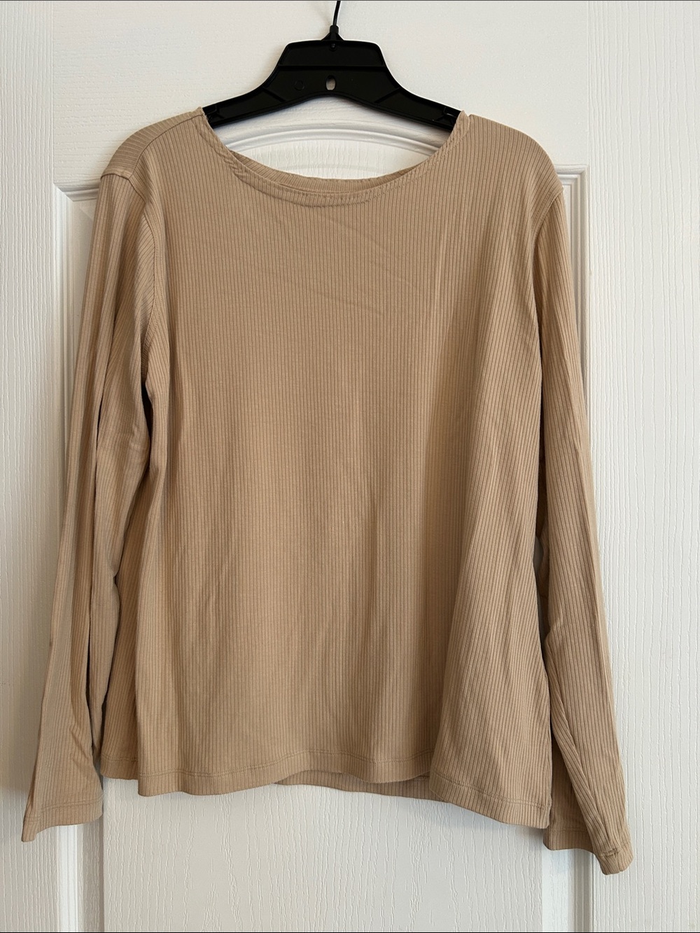 Ribbed Long Sleeve Tee in Beige